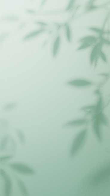 柔和的淡绿色渐变背景，整体呈现出清新简洁的设计风格，画面中分布着轻盈模糊的植物枝叶阴影，光影效果柔和自然，营造出宁静舒适的氛围，采用简约的装饰元素，没有多余的复杂图案，以淡雅的色调和虚化的自然纹理为主要视觉表现，保持整体的简洁与通透感。预览效果