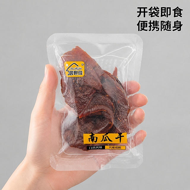 使用电商主图技能生成20张比例1:1的电商主图，适配平台为淘宝/天猫，商品为「图片1」「图片1」「图片1」「图片1」「图片1」，商品卖点为商品卖点为 1.倒蒸工艺，三蒸三烘 2.软糯香甜 3.配料只有贝贝南瓜，零添加 4.饱腹感强，适合代餐 5.开袋即食，便携随身 6.原种“惠和一号”贝贝南瓜制作（有板栗味的南瓜干） 7.肉厚耐嚼好吃不腻 8.拒绝添加配料只有南瓜 9.零添加，还原食物本味，不要修改我的独立包装，不做改动，产品细节仔细看一下，可以生成搭配制作过程，不要修改我的独立包装，不做改动，产品细节仔细看一下，可以生成搭配制作过程。不要生成配料表营养成分表生产信息这些。多生成几张方便携带的场景内容的图