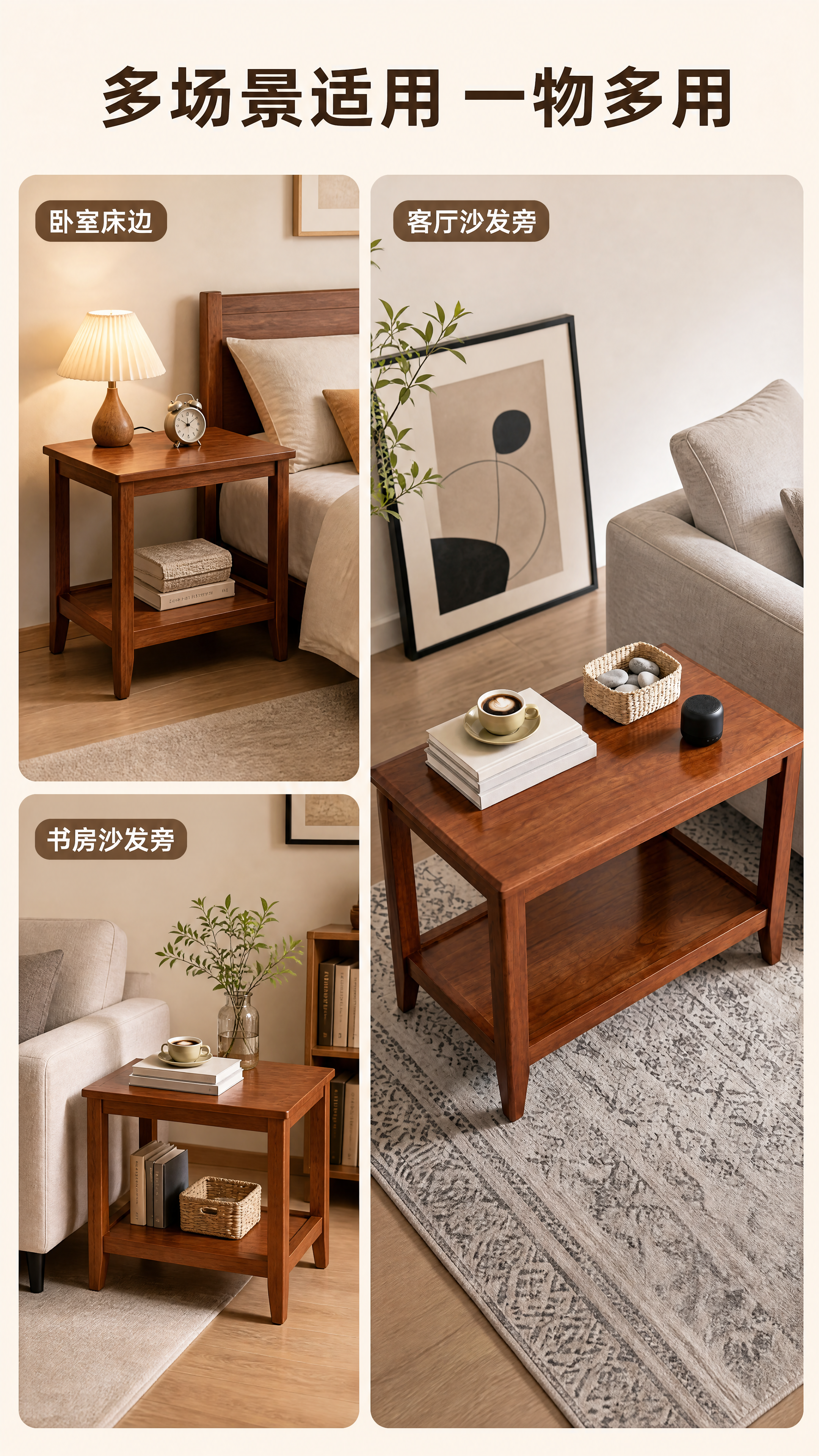 [第12屏] FAS级实木双层边几多空间适用场景展示，展示边几… - 图片创意预览