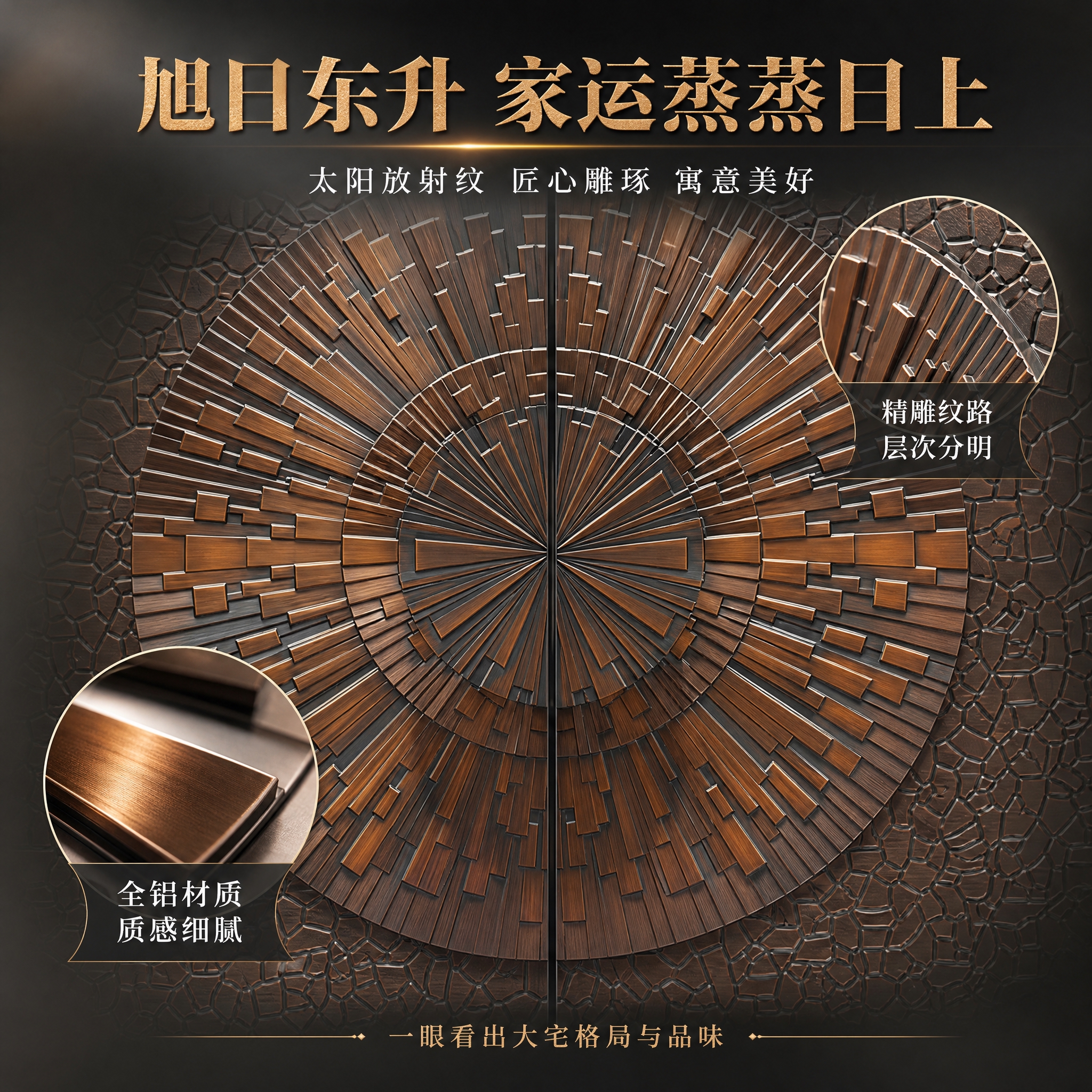 [主图-3] 材质工艺细节特写，展示太阳放射纹的匠心雕琢与美好… - 图片创意预览