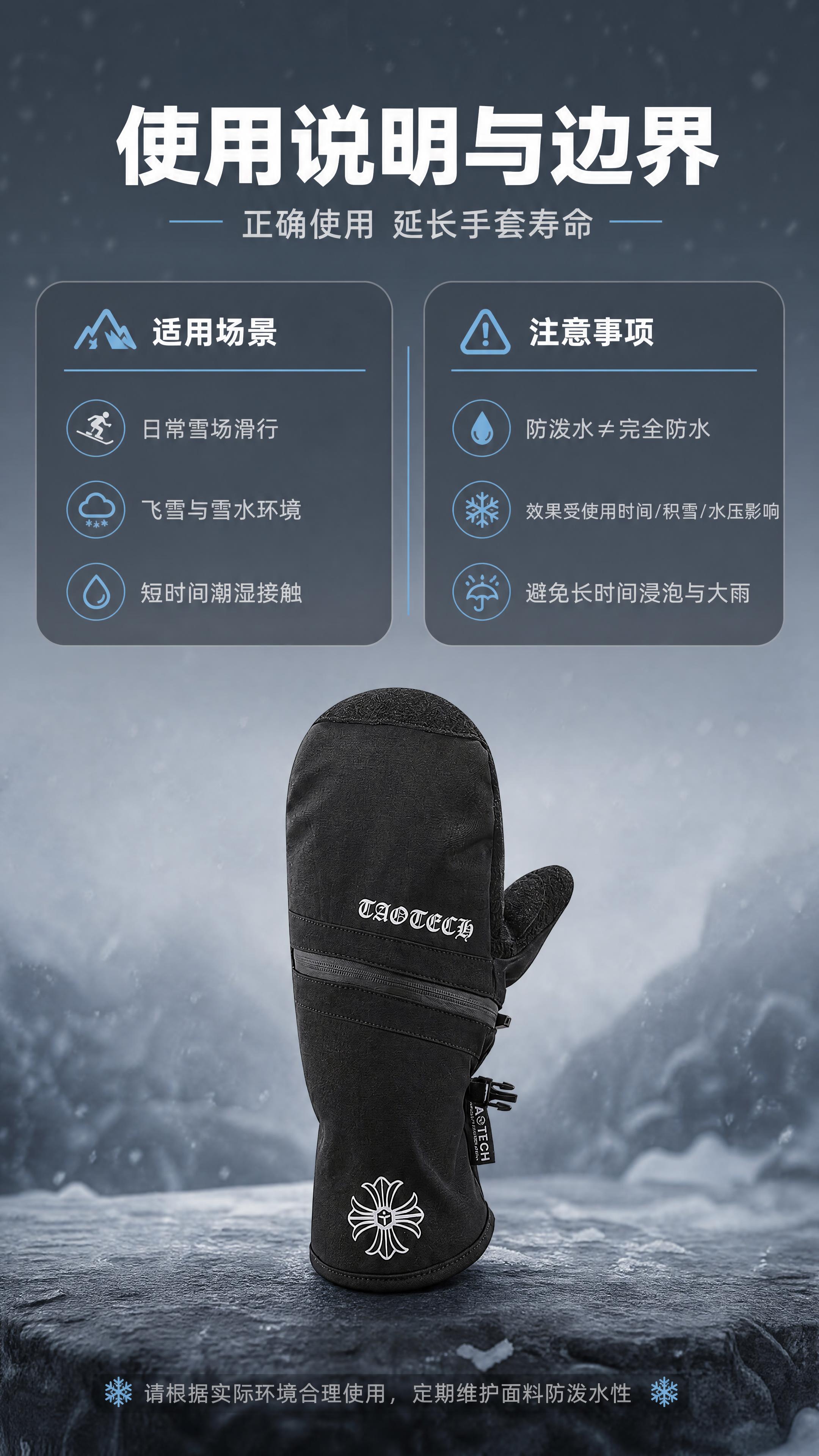 [商品] 使用【图1】TAOTECH 黑色连指滑雪闷子手套；保… - 图片创意预览