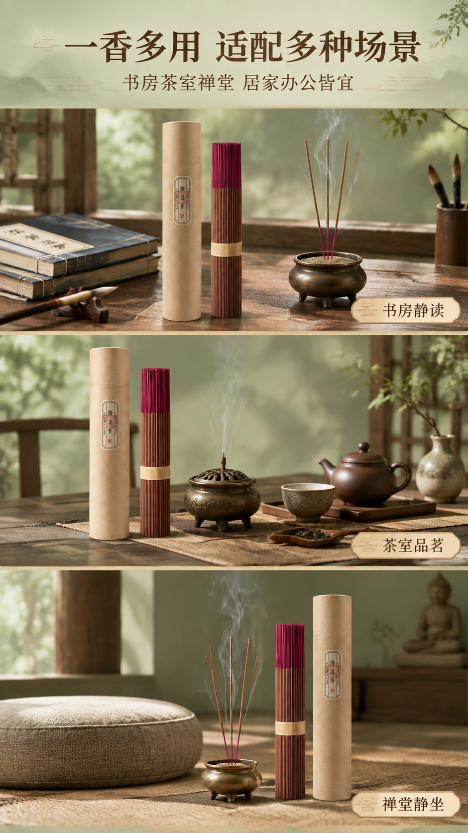 [商品] 使用【图1】牛皮纸筒包装、【图2】线香捆装、【图3】… - 图片创意预览