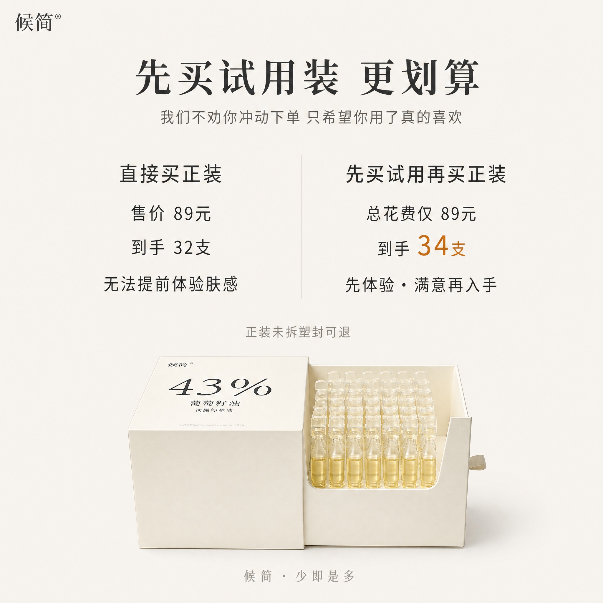 [主图-2] 候简 43%葡萄籽油次抛卸妆油 权益对比主图。客… - 图片创意预览