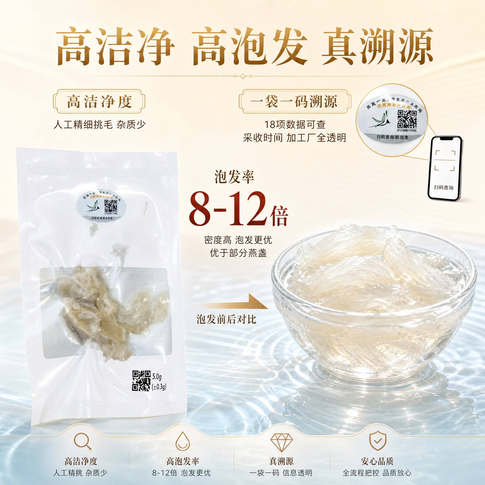 [主图-4] 乔雁溯源燕角 高洁净度 高泡发率 一袋一码溯源。… - 图片创意预览