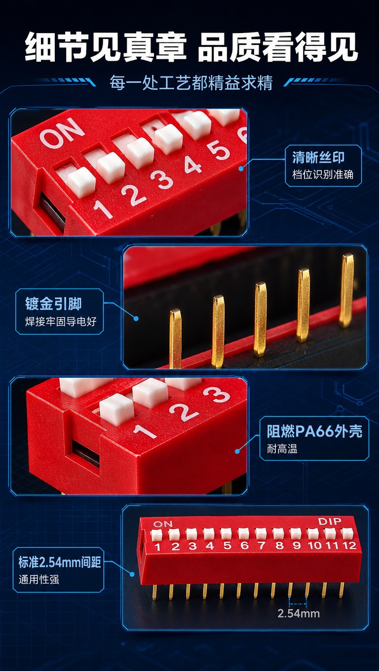 [商品] 使用【图1】12位红色DIP直插拨码开关；保留红色外… - 图片创意预览