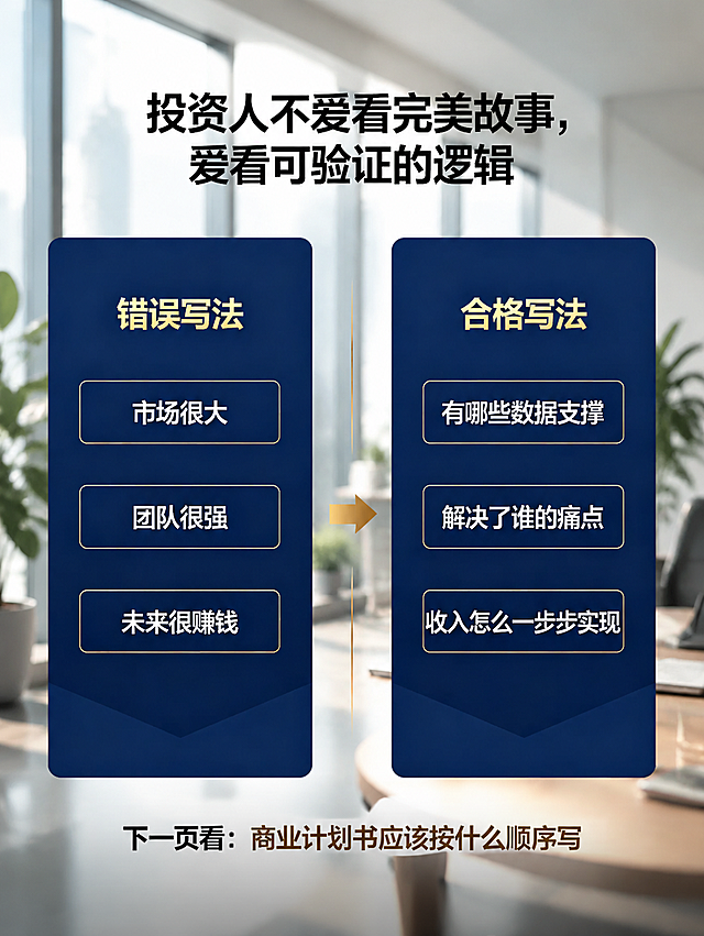 将背景替换为虚化的现代办公场景，有落地窗、办公桌、绿植等元素，柔和自然光，高级商务质感，画面中的所有文字内容和排版保持完全不变，两个深蓝色卡片、金色箭头、所有文字字体和位置都保持原样，只替换背景