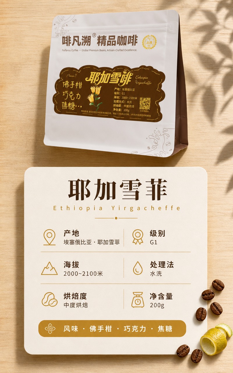 [商品] 使用【图1】啡凡溯耶加雪菲咖啡铝箔自立袋；商品处理：… - 图片创意预览