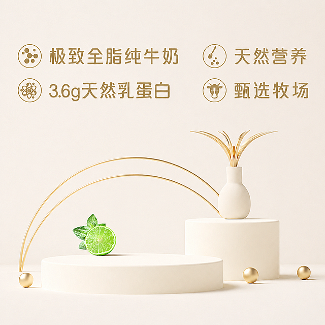 移除图片中的纯牛奶包装盒，保留原有场景和其他元素，让背景和展台自然衔接，整体色调保持奶白色不变