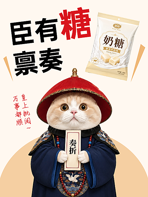食品零食奶糖线上售卖古风萌臣趣味小红书封面