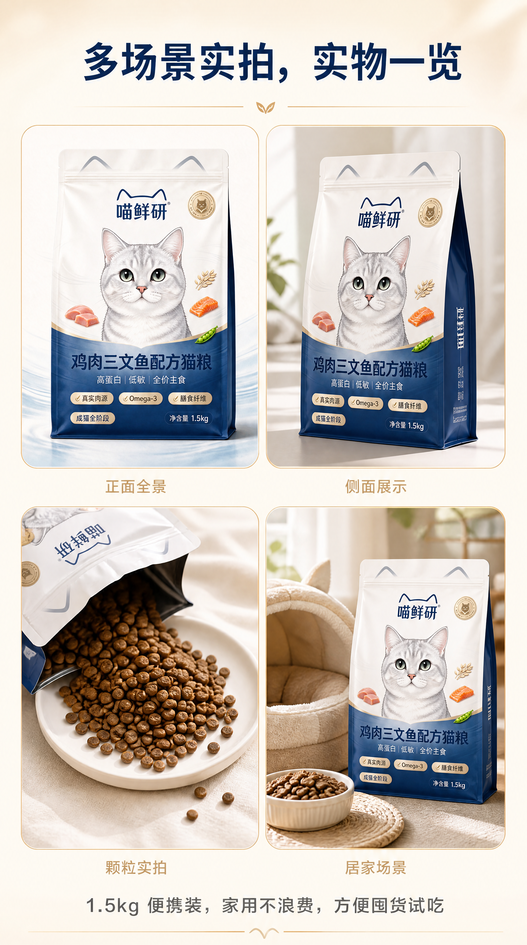 [商品] 使用【图1】喵鲜研鸡肉三文鱼配方猫粮包装袋作为核心产… - 图片创意预览