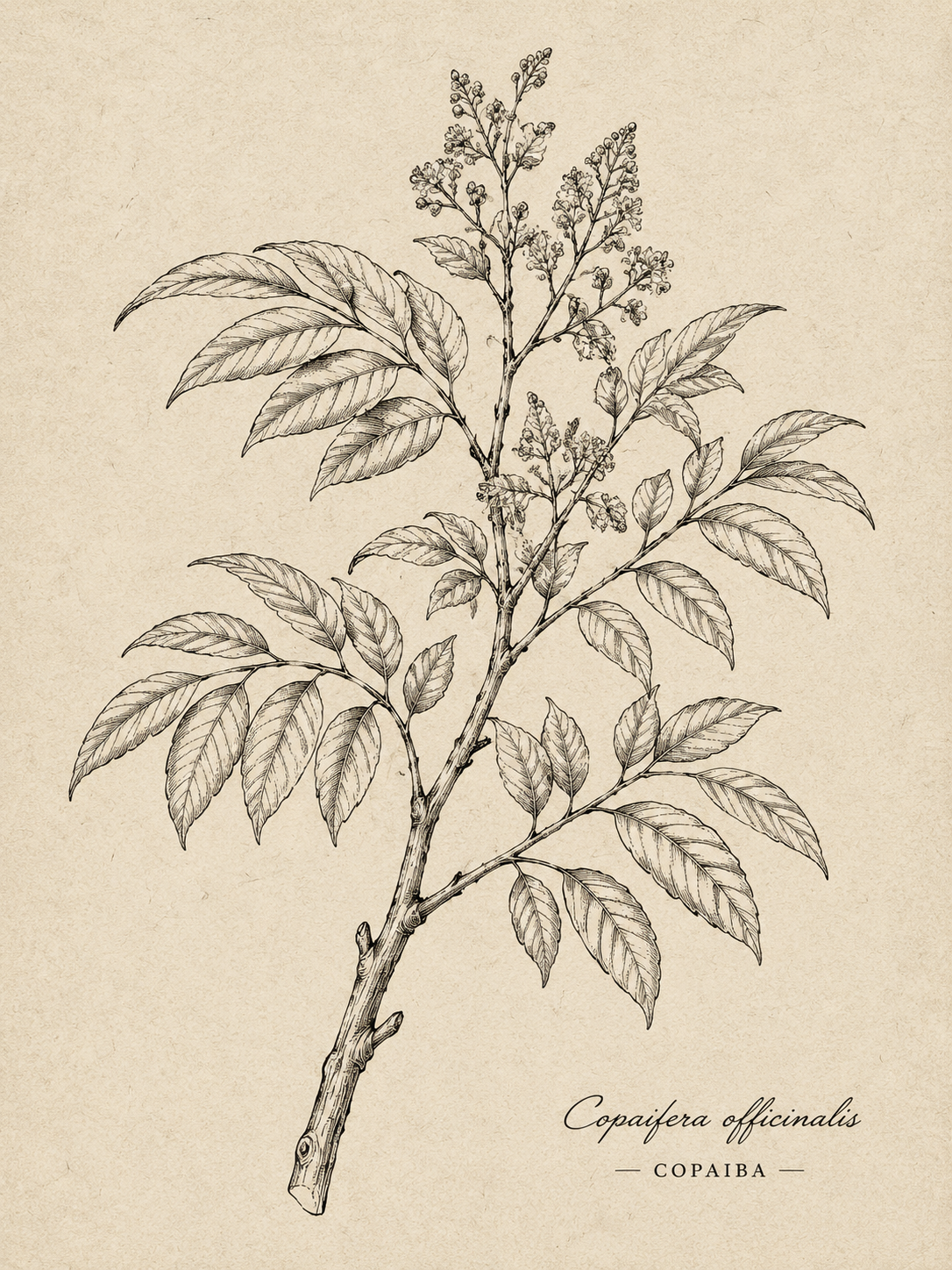 古巴香脂树枝条整枝线描简笔画，完整的古巴香脂树枝，多段羽状复叶… - 图片创意预览