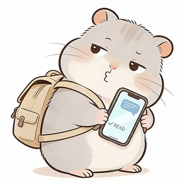 参考上传的仓鼠形象，绘制已读不回状态的卡通仓鼠表情包，无任何文字标签，保持原可爱画风，白色背景