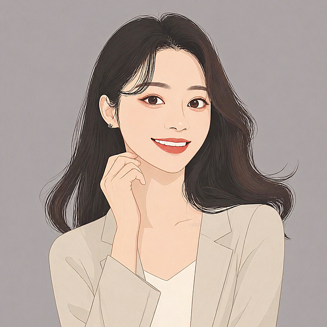 将整体绘画风格改为韩系扁平插画绘画风格，将服饰改为适合春天与夏天交替的办公室穿搭，保持人物的发型、五官、姿势和背景不变，其他内容不改变