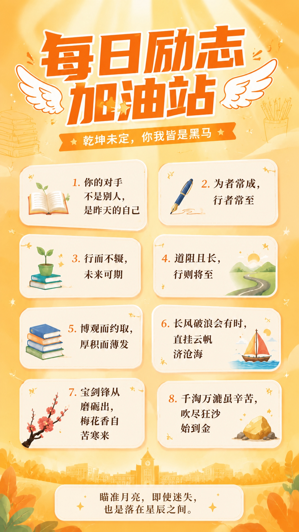 基于参考图修改：1. 去掉底部的"校园励志 · 每日一句 ·… - 图片创意预览