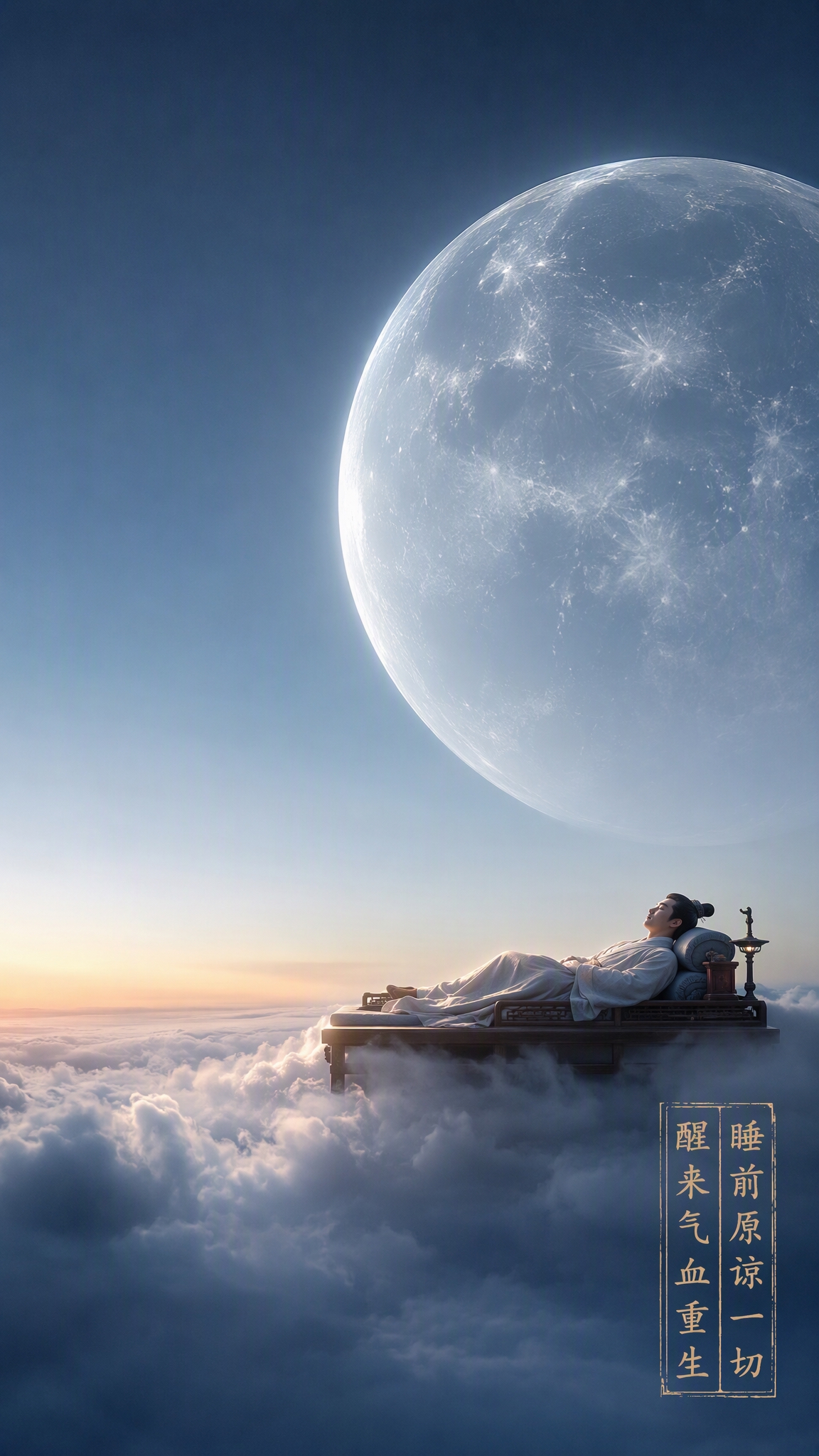 超写实摄影风格，国风神话场景，强烈光影对比。画面中一轮巨大的明… - 图片创意预览