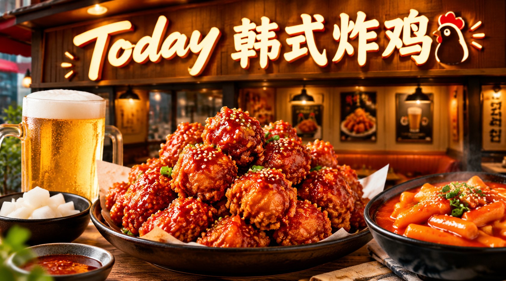 韩式炸鸡店店招设计，店名"Today韩式炸鸡"，写真风格，画面… - 图片创意预览