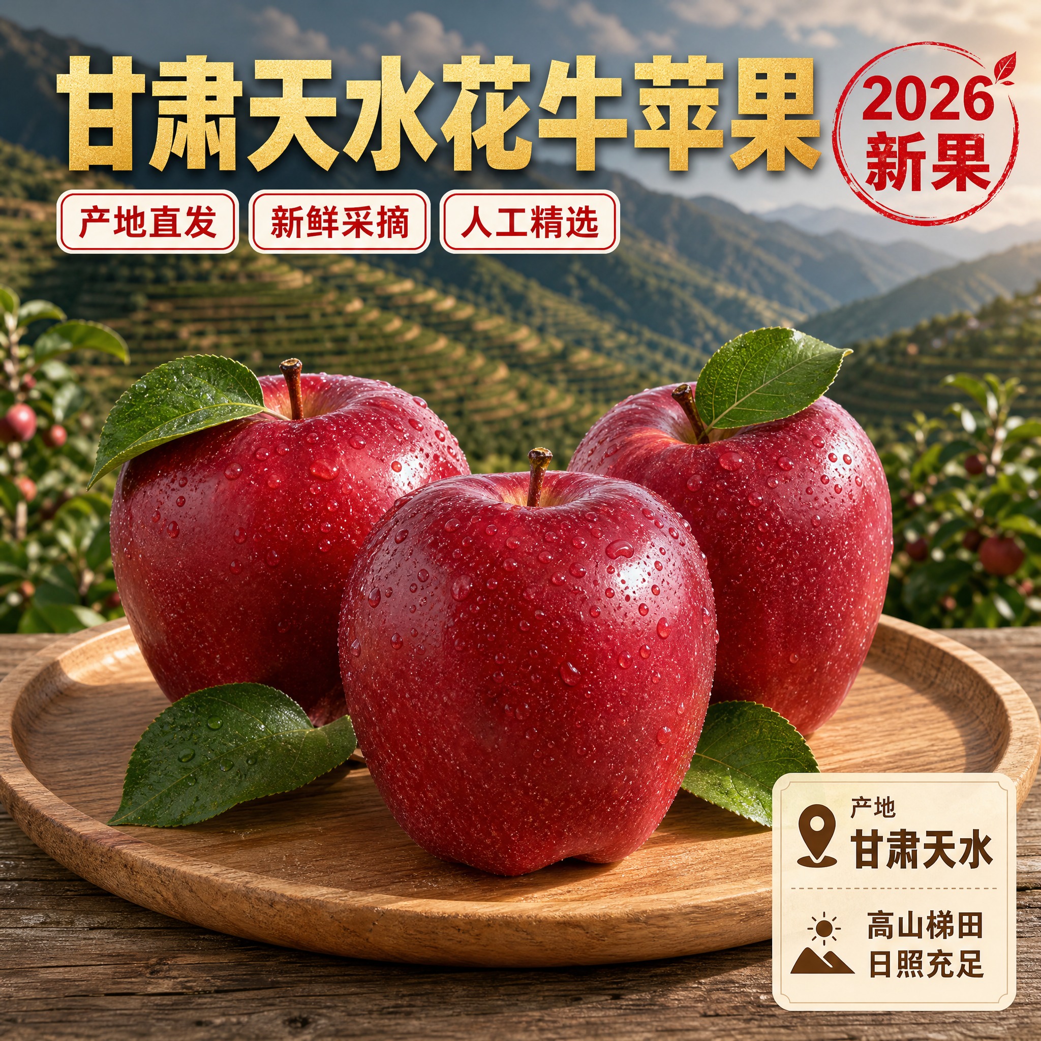 [主图-2] 京东生鲜主图，产地溯源图：甘肃天水花牛苹果产地展… - 图片创意预览