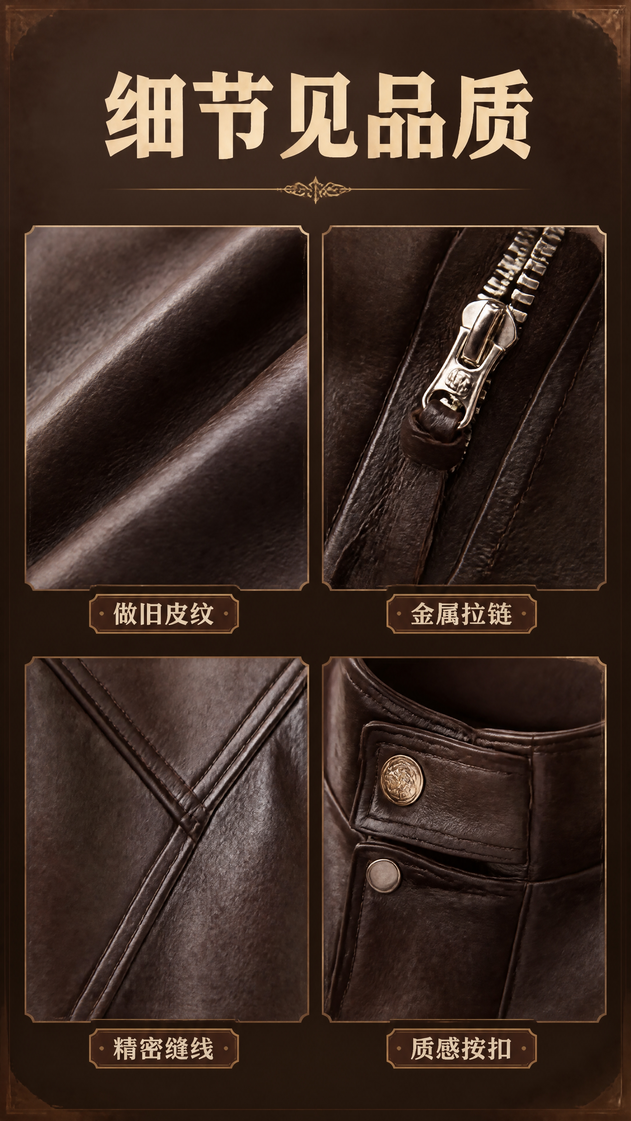 [商品] 使用【图1】深棕色立领PU皮夹克；商品处理：保留立领… - 图片创意预览