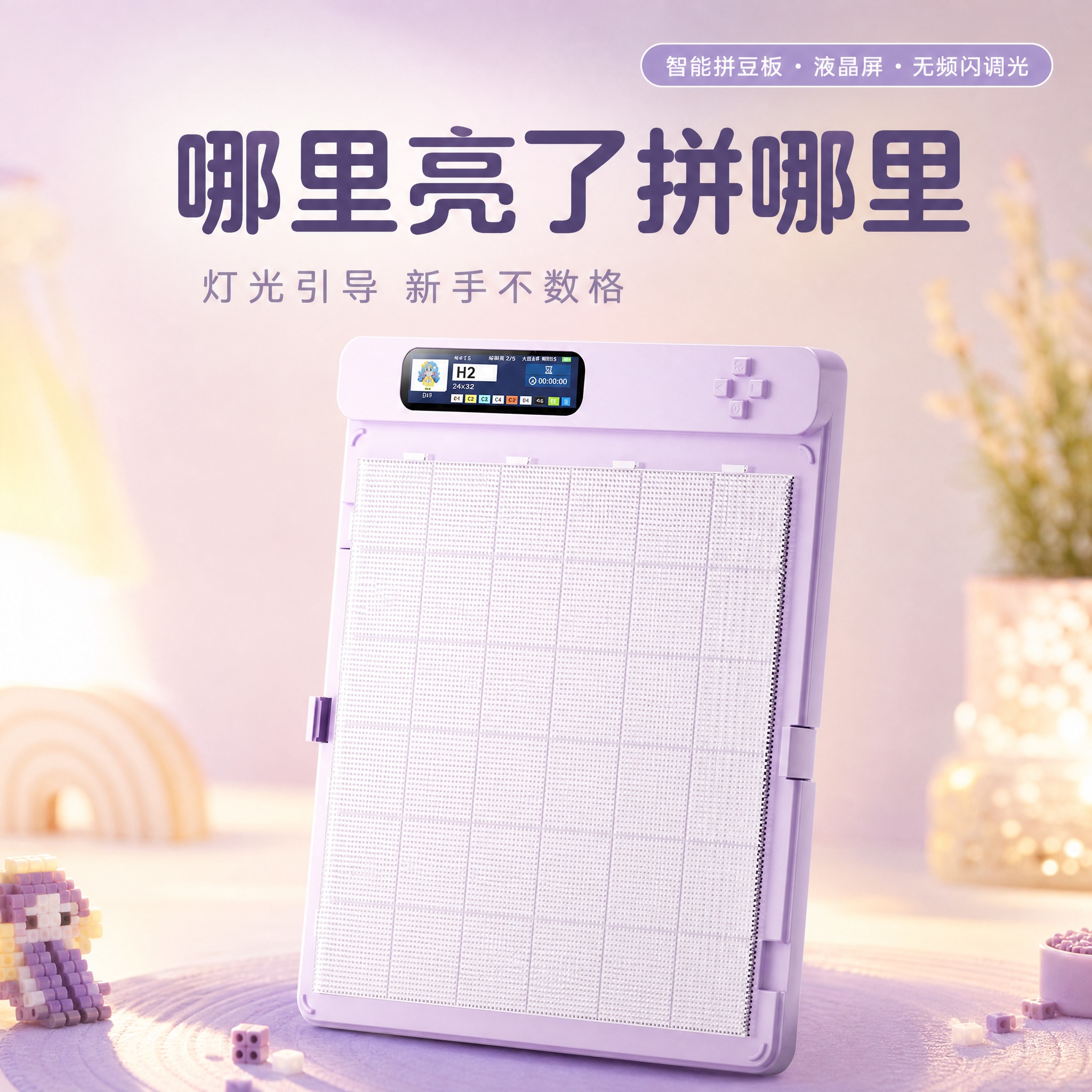 智能拼豆板电商营销海报，1:1正方形，轻科技治愈风+电商高点击… - 图片创意预览