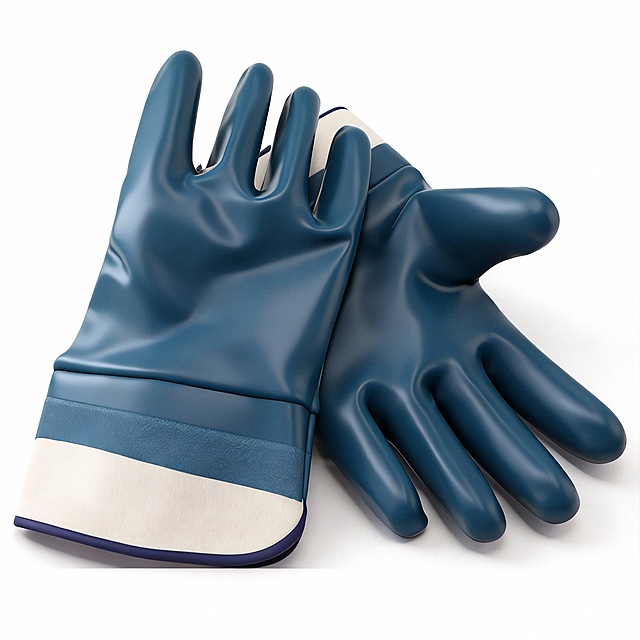 对工作手套进行专业产品摄影修饰。均匀地消除刺眼、不规则的光线，消除镜面高光，使其呈现出柔和的哑光效果。软化指关节和手掌周围的深层折痕，但保持自然折叠。增强材料质感，清洁任何斑点，在纯白色背景上呈现出如新但真实的工作手套。超现实，8K 细节