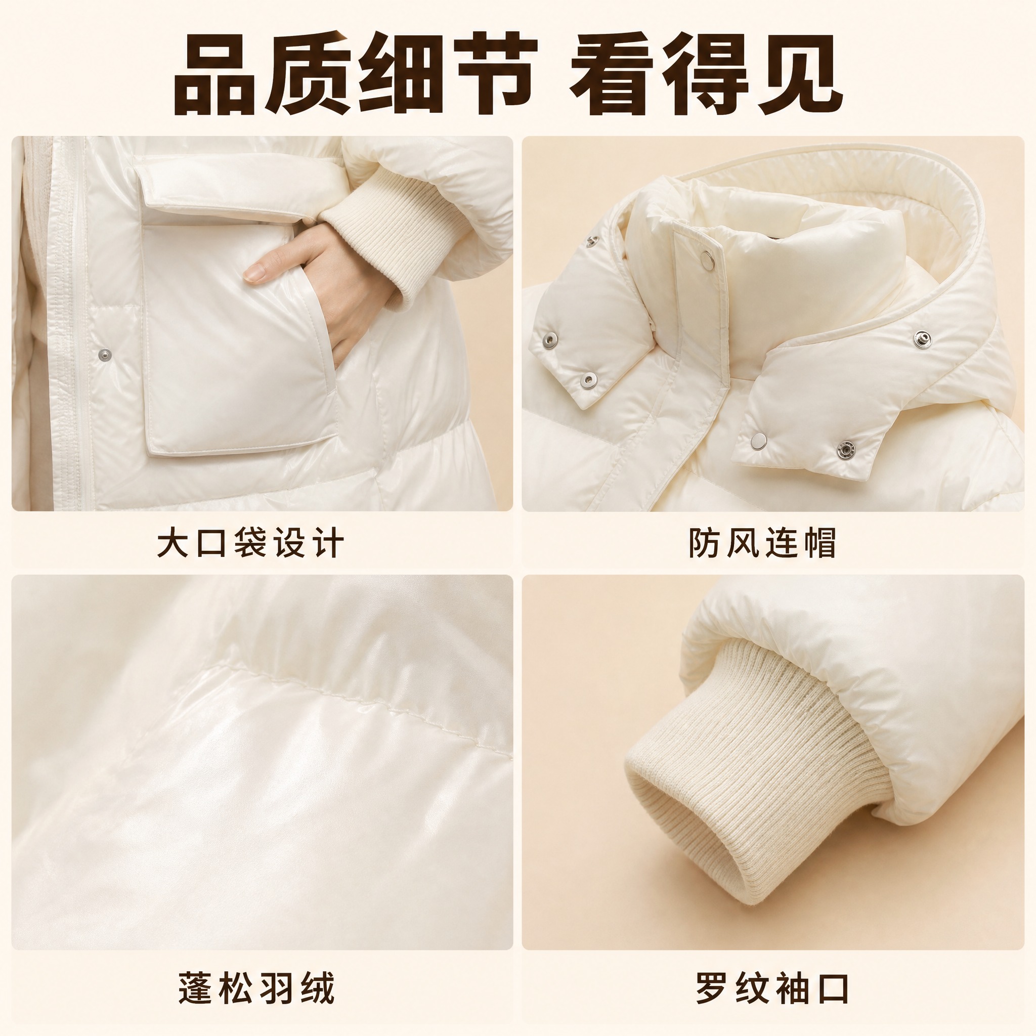 [主图-4] 主题：羽绒服细节特写展示，突出面料质感、大口袋设… - 图片创意预览