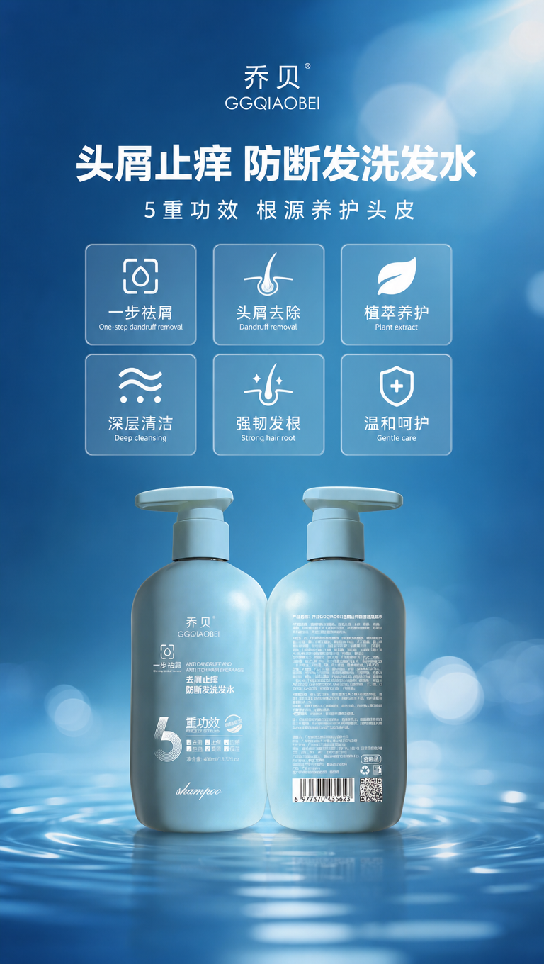 使用图中的浅蓝色按压瓶洗发水，保留瓶身外观、颜色、Logo和所… - 图片创意预览