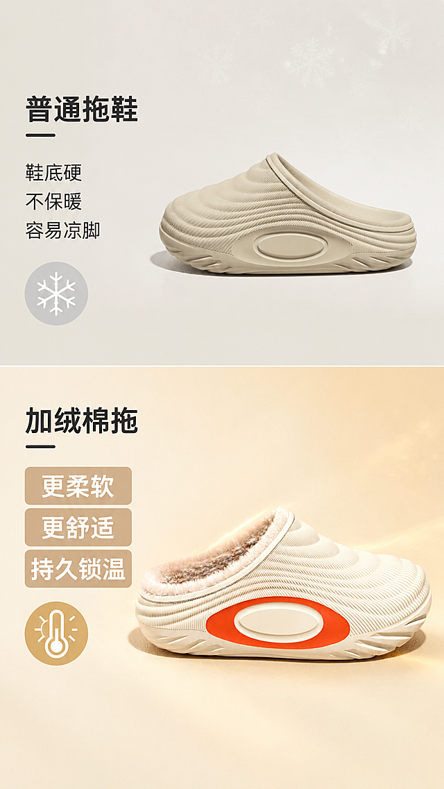 使用商品详情页技能根据商品图「图片1」「图片1」「图片1」「图片1」生成详情页，参考图为，商品名称为棉拖鞋，卖点为柔软、舒适、保暖，适配平台为淘宝/天猫，图片比例为9:16，需求屏数为8张，
