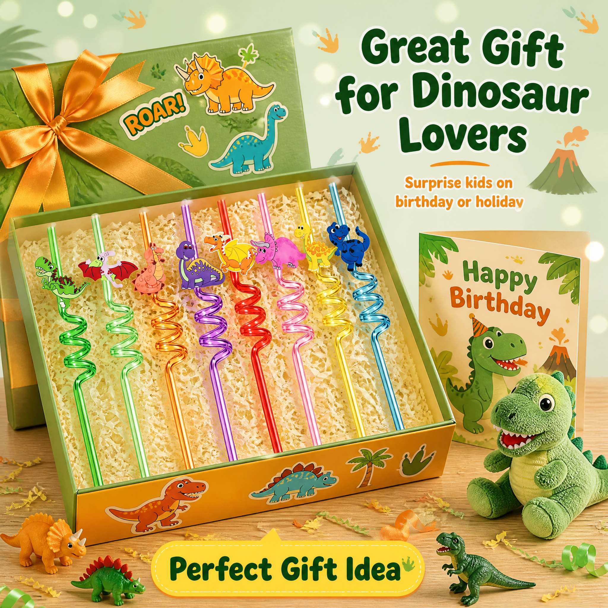 [主图-4] Dinosaur Spiral Straws 8… - 图片创意预览