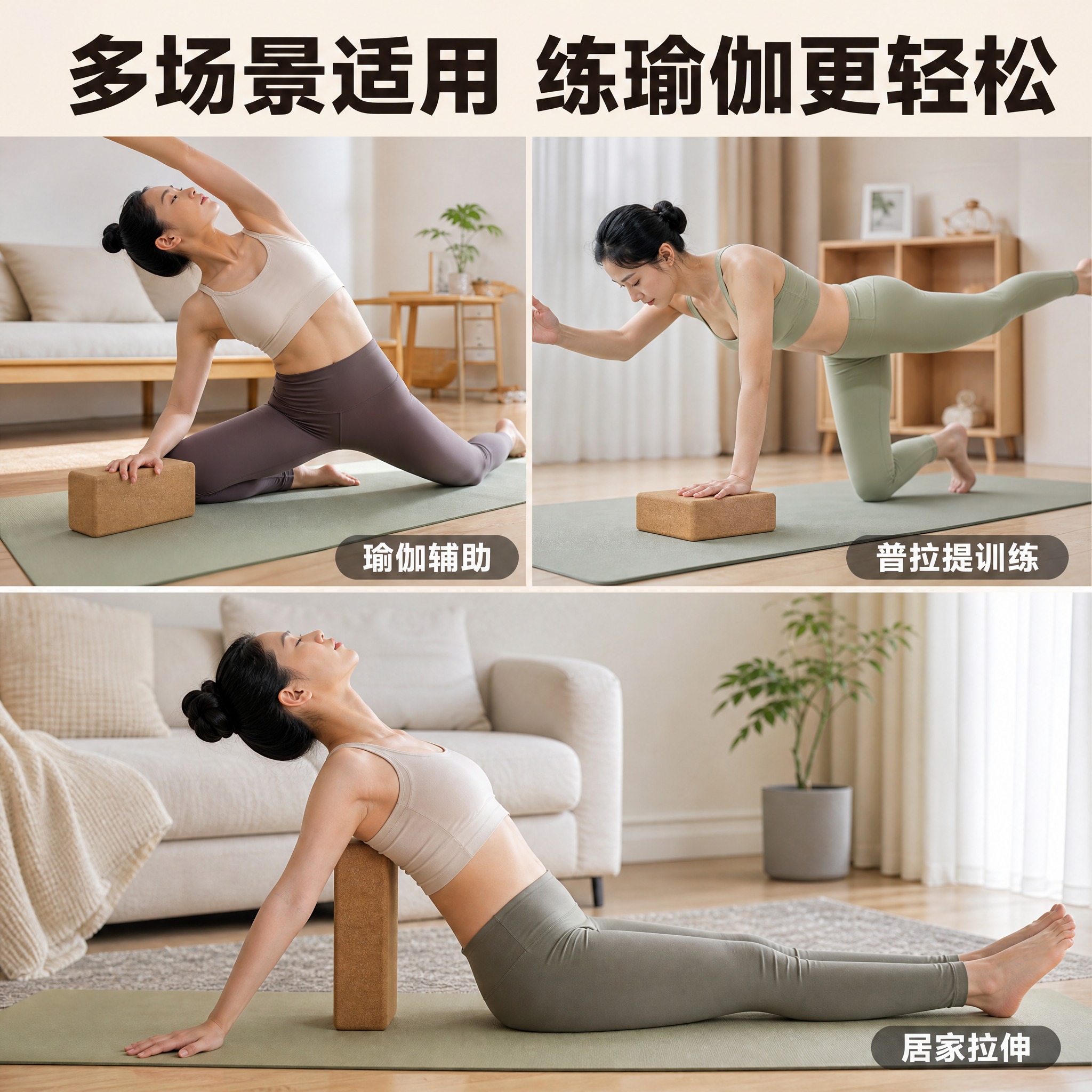 [主图-4] 真实使用场景与多场景适用展示，瑜伽砖在瑜伽练习、… - 图片创意预览