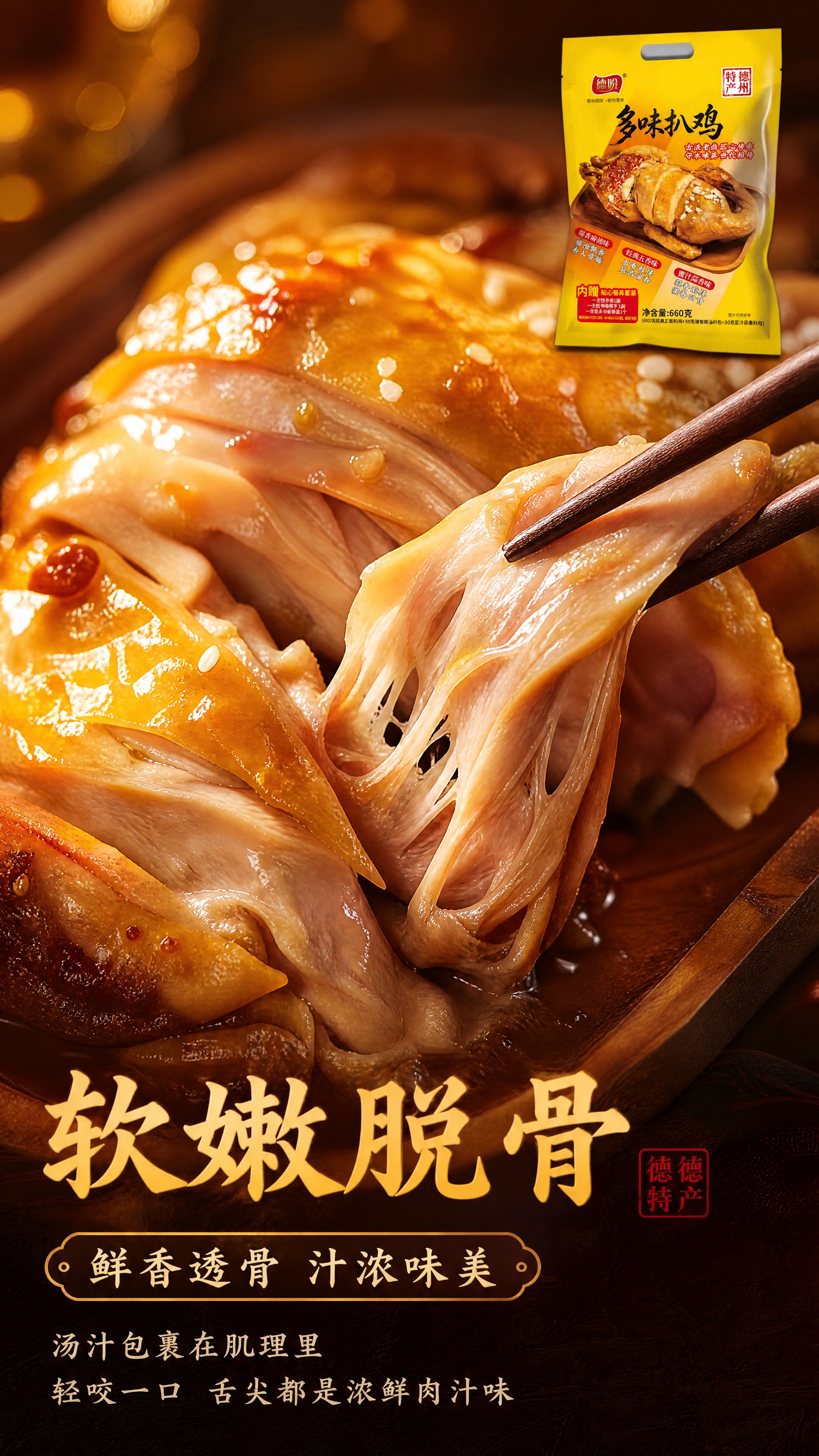 [商品] 使用【图1】德盼多味扒鸡黄色包装袋产品图；保留包装原… - 图片创意预览