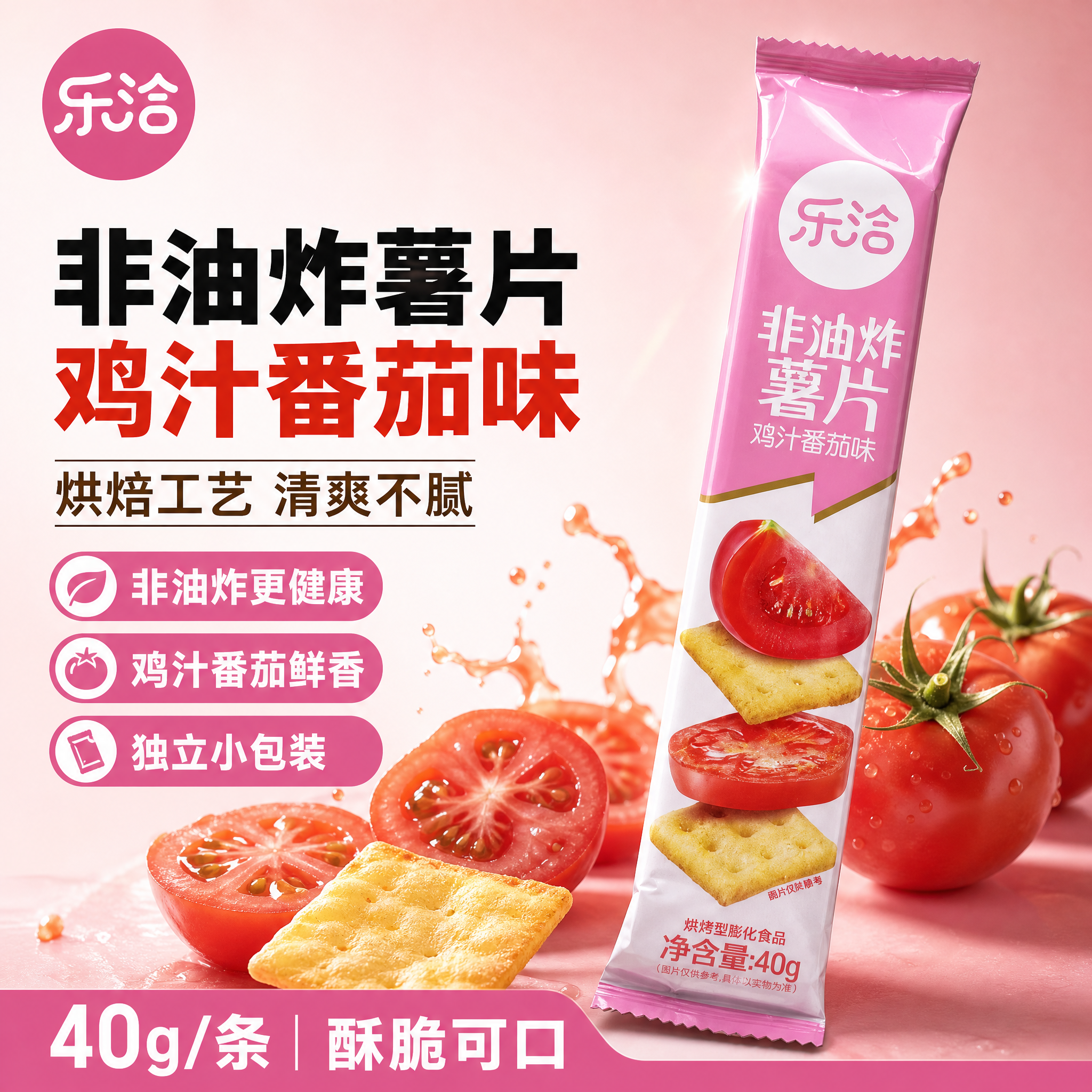 [单张主图] 乐洽非油炸薯片鸡汁番茄味，爆款促销感主图路线，目… - 图片创意预览