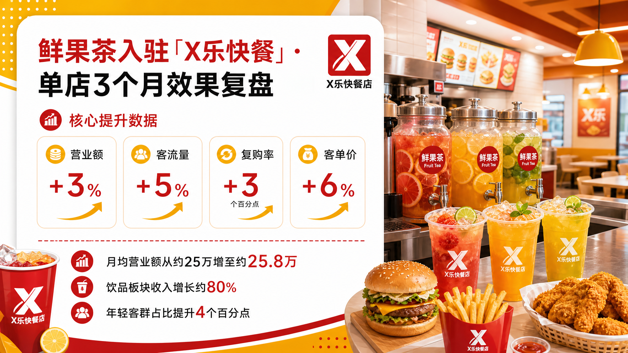 在这张PPT基础上，整体改为西式快餐风格，品牌改为X乐快餐店。… - 图片创意预览