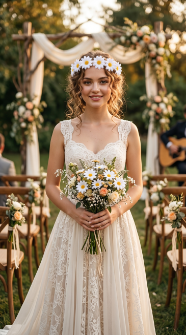 young European and American woman wearing the white daisy flower headband on the picture 1, in a rom预览效果