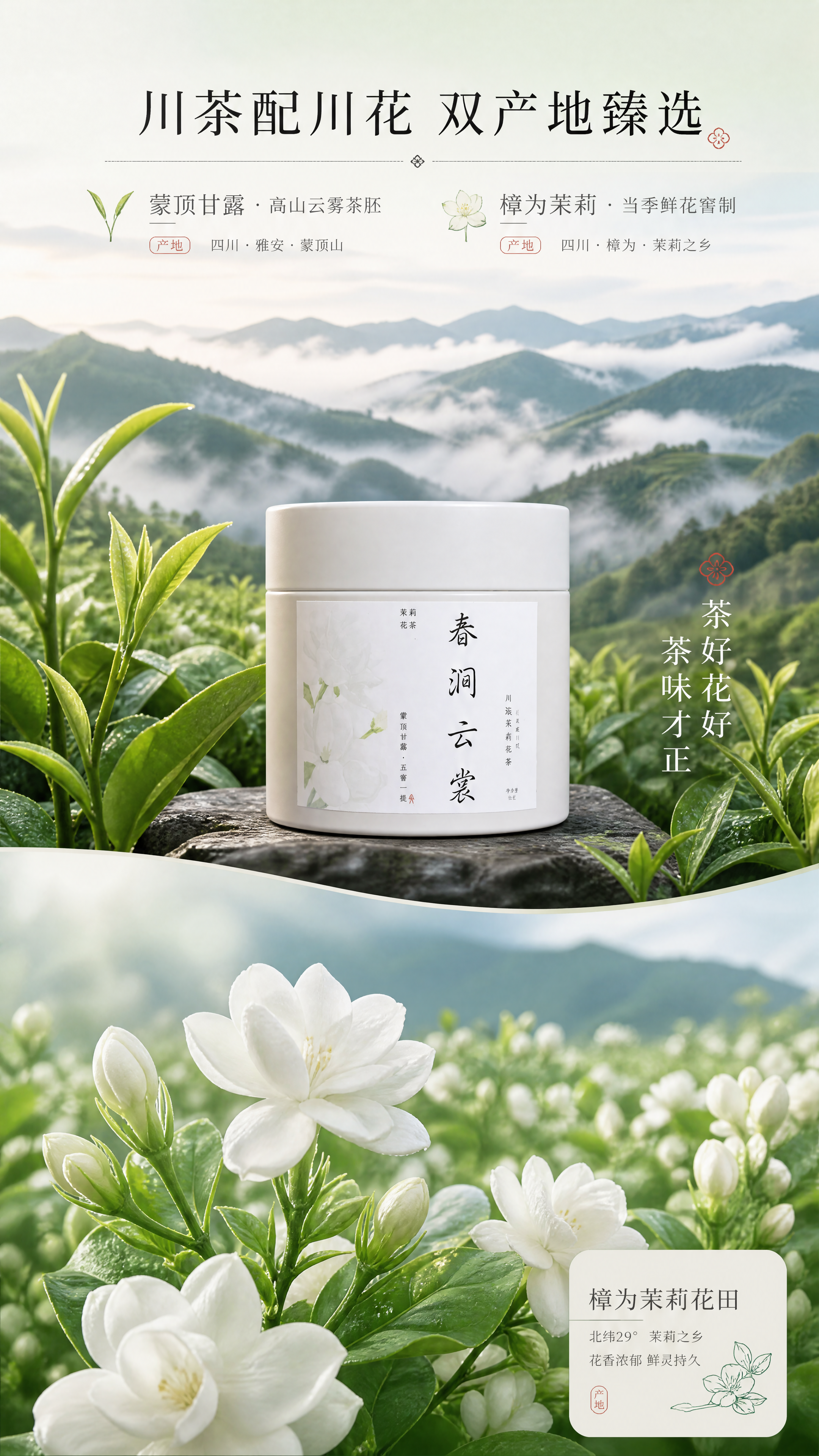 [商品] 使用【图1】春涧云裳白色小罐茉莉花茶正面图；严格保留… - 图片创意预览