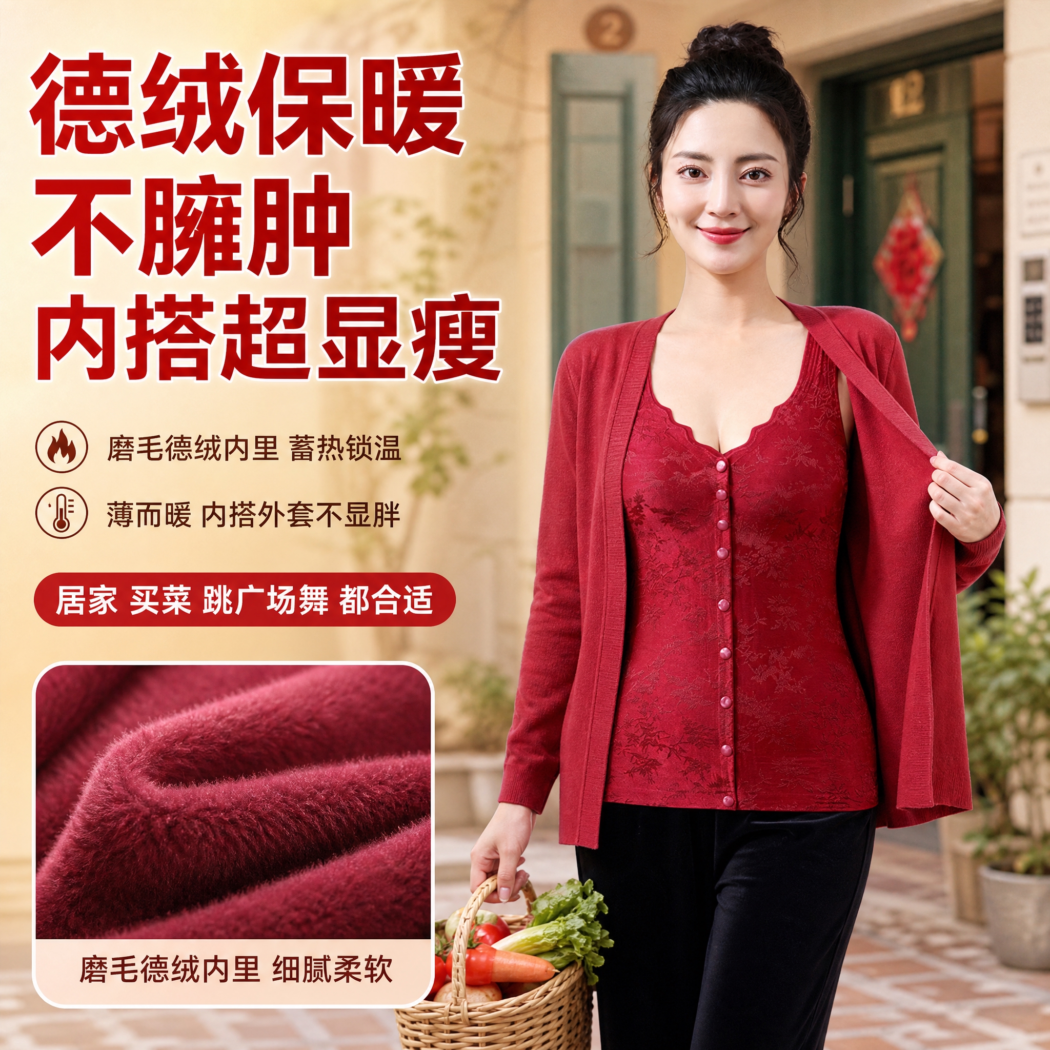 [主图-4] 德绒保暖+不臃肿：磨毛德绒内里 蓄热保暖 内搭不… - 图片创意预览