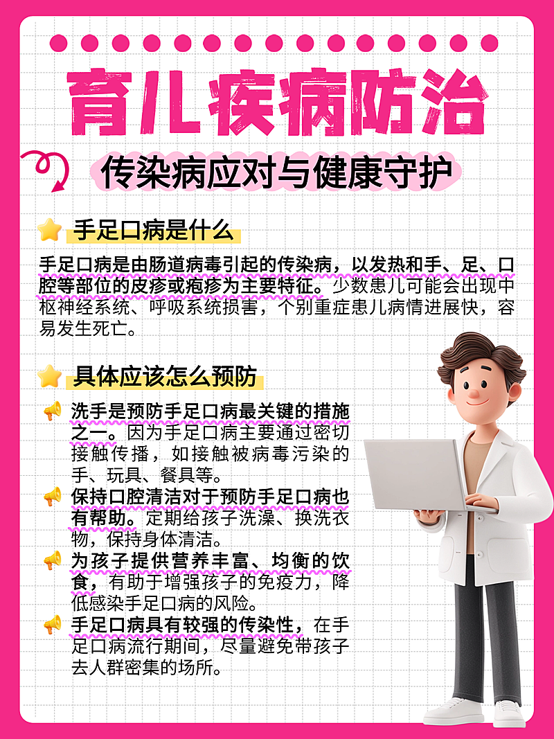 3d卡通育儿疾病防治健康知识分享小红书配图