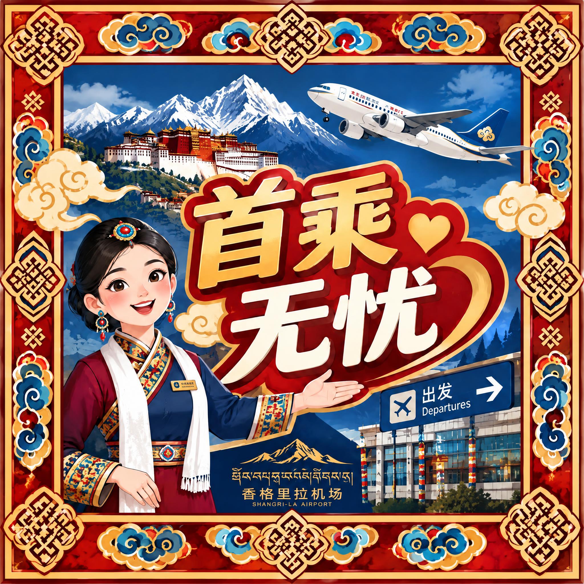 将图中的圆形首乘无忧服务贴改为正方形造型，保持所有元素（藏族空… - 图片创意预览