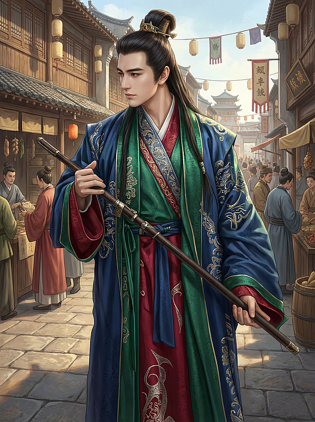 请将图片渲染成高清彩色立体图，背景采用宋代街市。