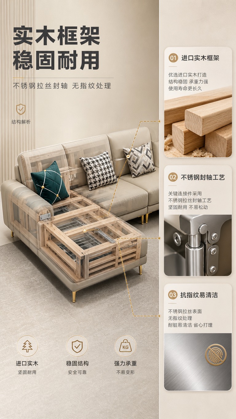 [商品] 使用【图2】浅卡其色头层牛皮L型贵妃沙发；保留沙发的… - 图片创意预览