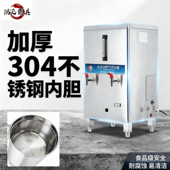 [主图 2] 全自动燃气开水器核心材质展示主图
[氛围风格] 工业质感，突出产品材质工艺，专业展示风格
[画面元素] 商业摄影质感，光线柔和通透，产品清晰真实，画面干净高级。保持产品外观与原图一致，将预览效果