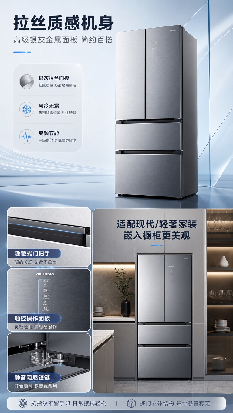 [商品] 使用【图1】风冷无霜变频多门冰箱；保留银灰色金属拉丝… - 图片创意预览
