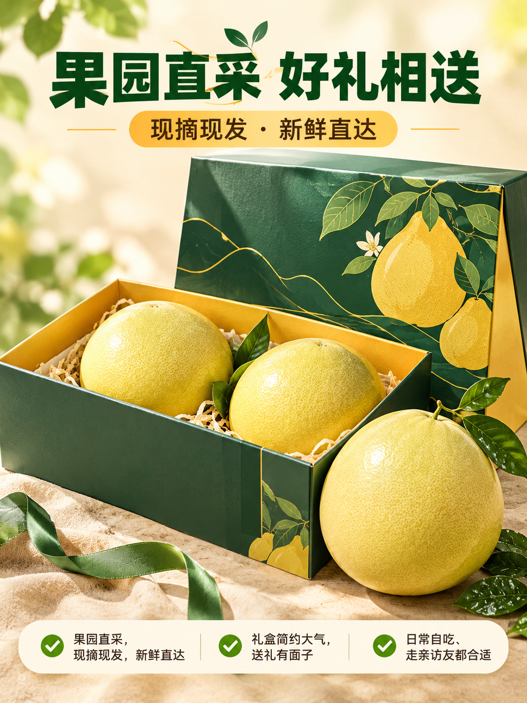[商品] 使用【图3】蜜柚挂枝特写、【图5】手捧蜜柚图；保留蜜… - 图片创意预览