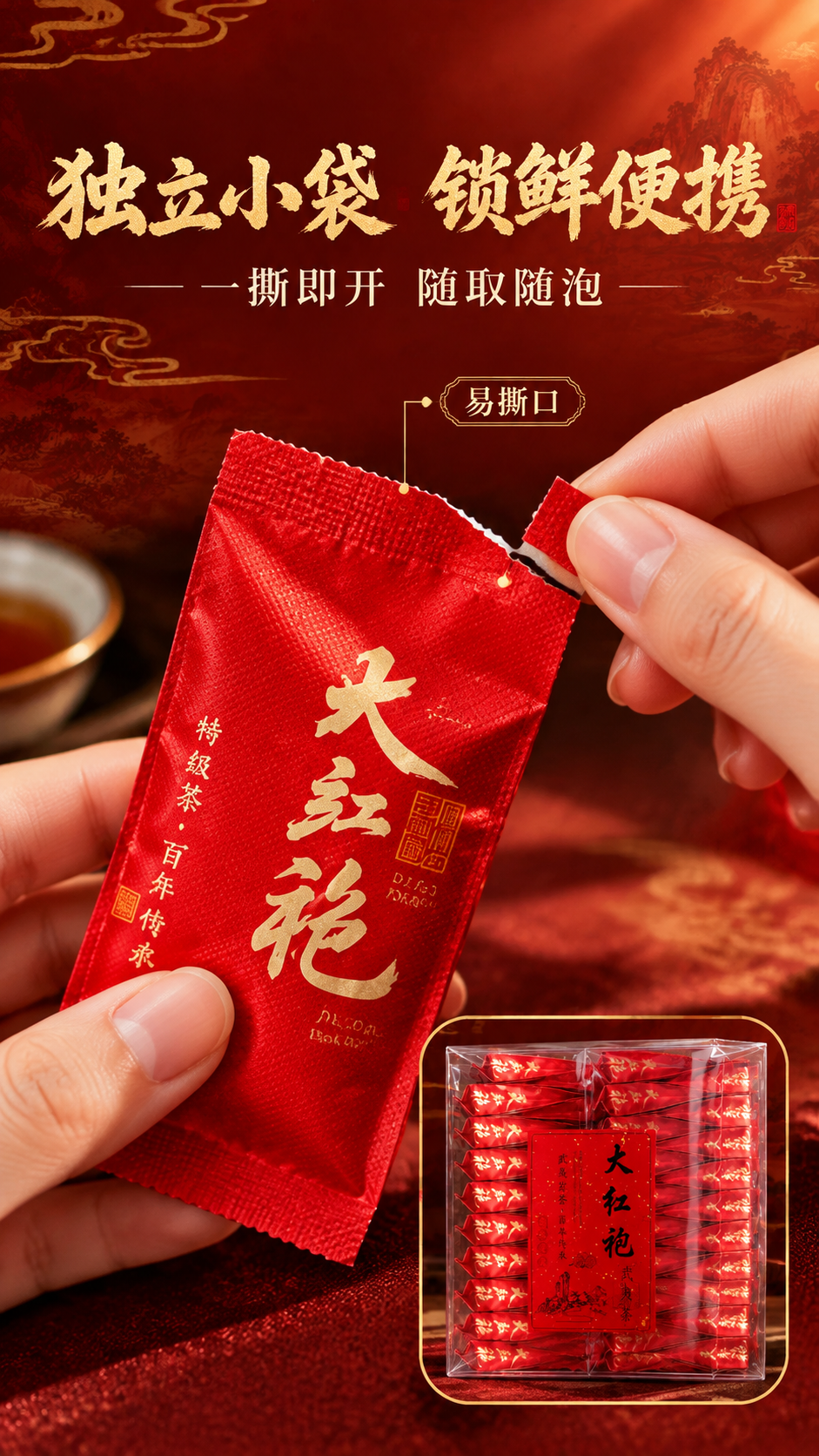 [商品] 使用【图1】大红袍武夷岩茶礼盒主图：保留红色铝箔小袋… - 图片创意预览
