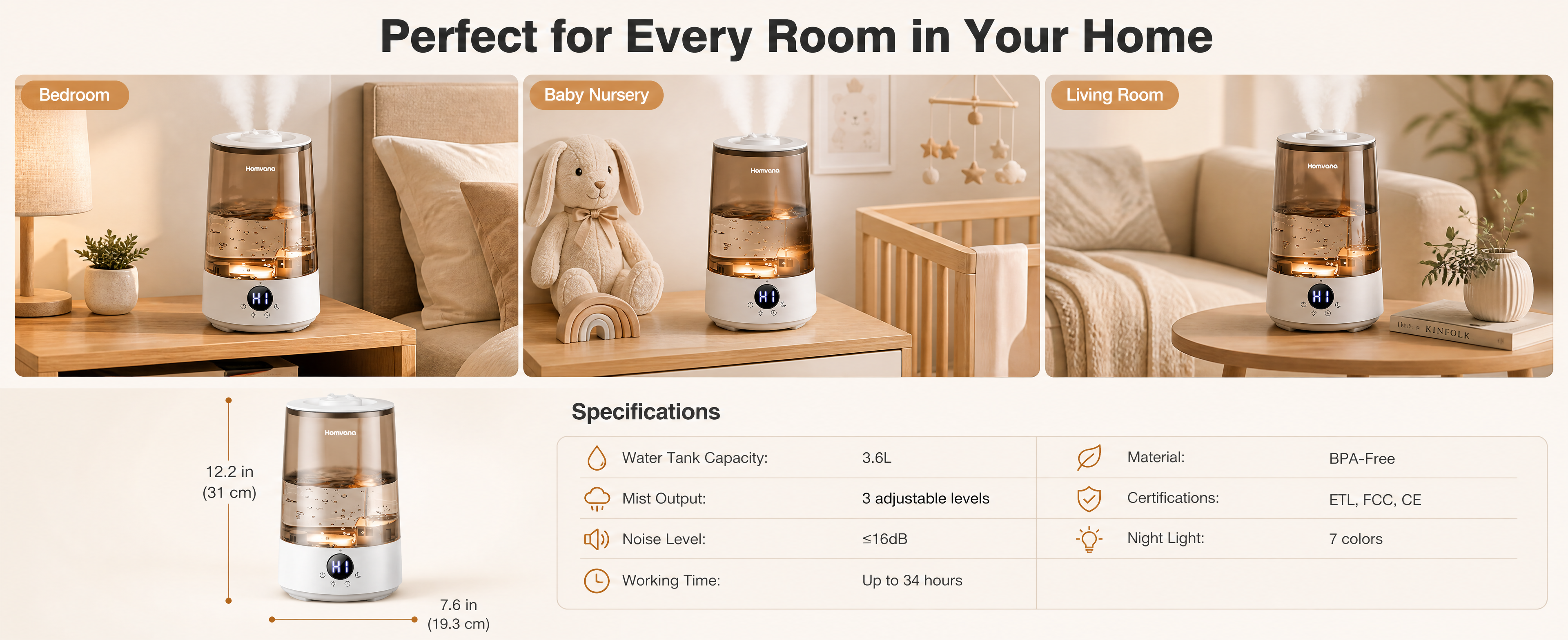[商品] 使用【图1】Homvana三合一冷雾超声波加湿器；保… - 图片创意预览