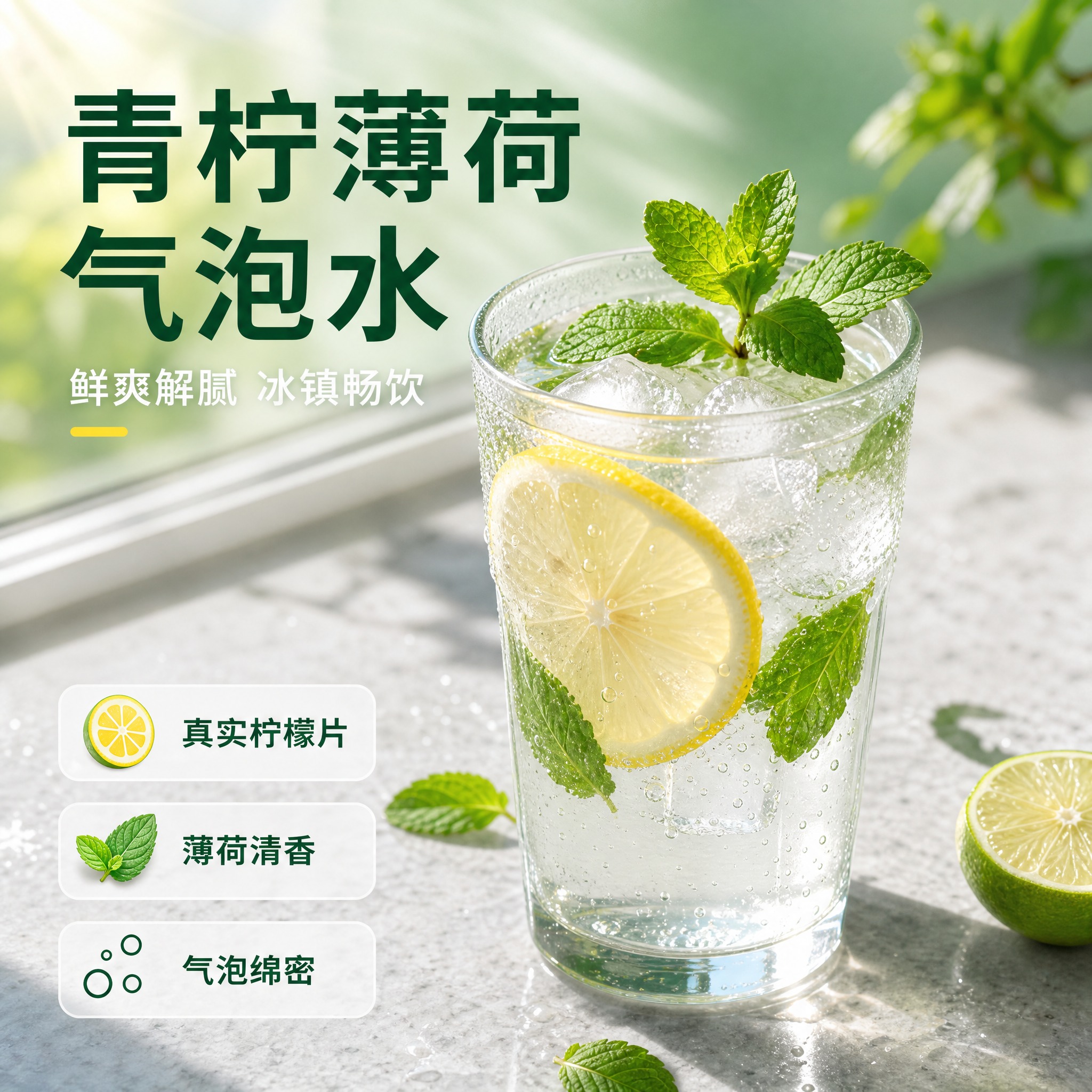 [主图-1] 首图点击率，突出青柠薄荷气泡水的夏日清凉食欲感与… - 图片创意预览