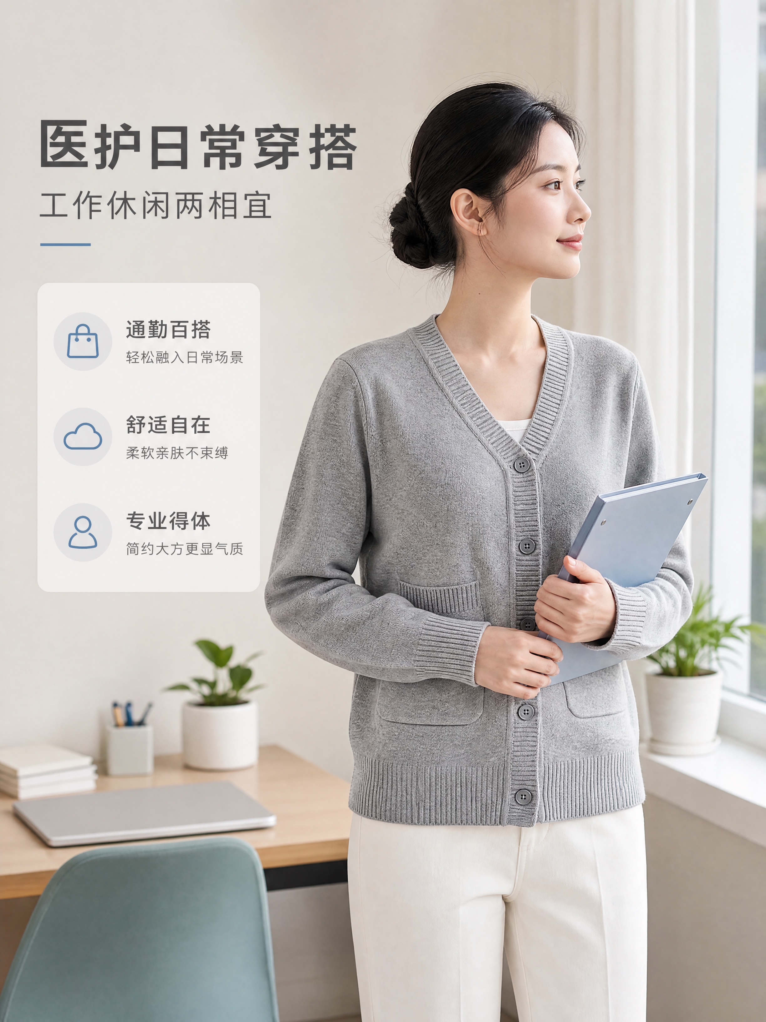 [商品] 使用【图1】灰色V领单排扣针织开衫；商品处理：保留V… - 图片创意预览