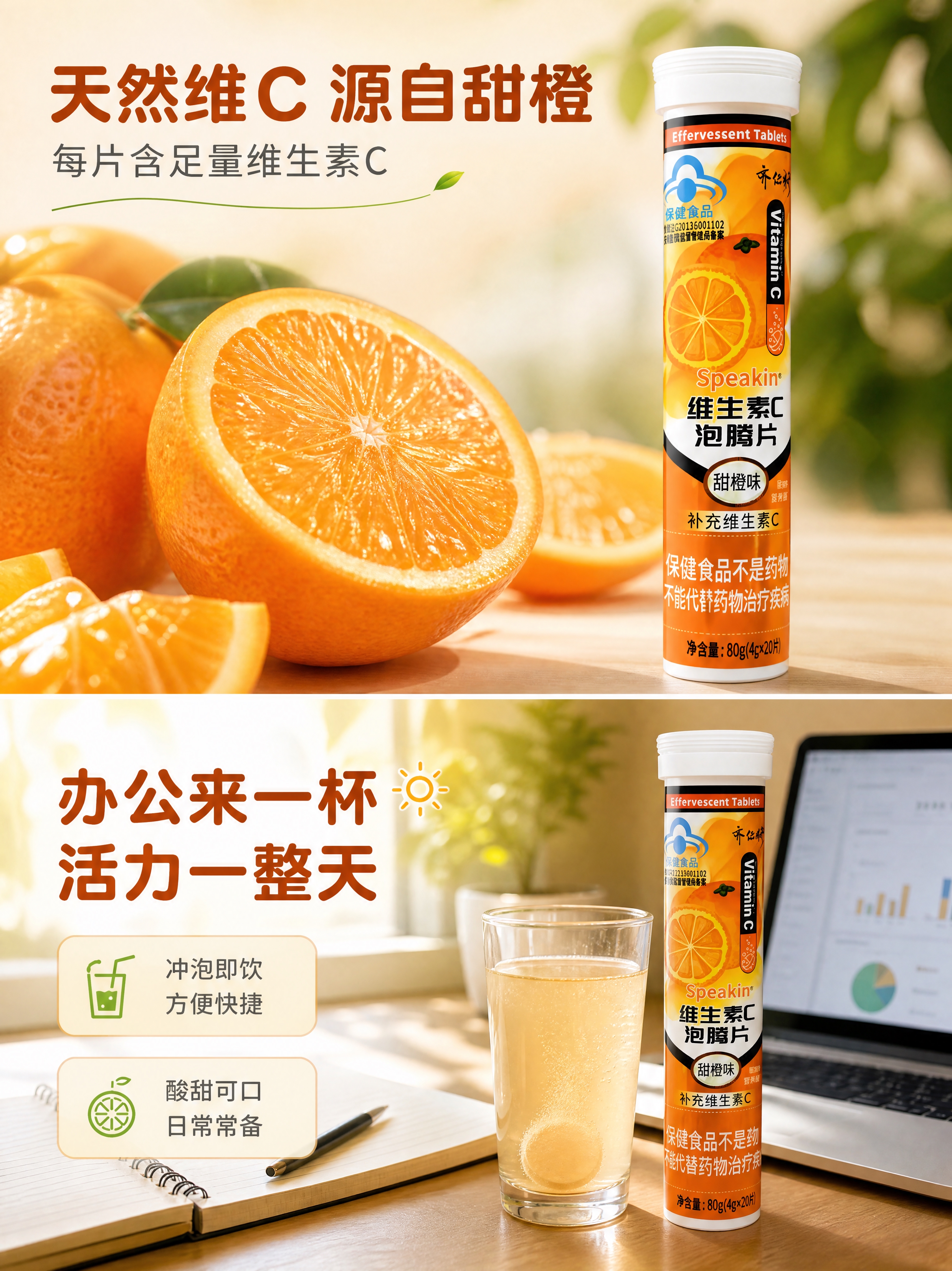 [商品] 使用【图1】甜橙味维生素C泡腾片；保留白色瓶盖、橙色… - 图片创意预览