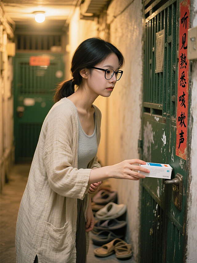 复古感与中式感交织的巷弄光影中，女孩递出信件，质朴门扉映衬文艺故事，浮雕风纹理与印刷风文字勾勒温馨日常。