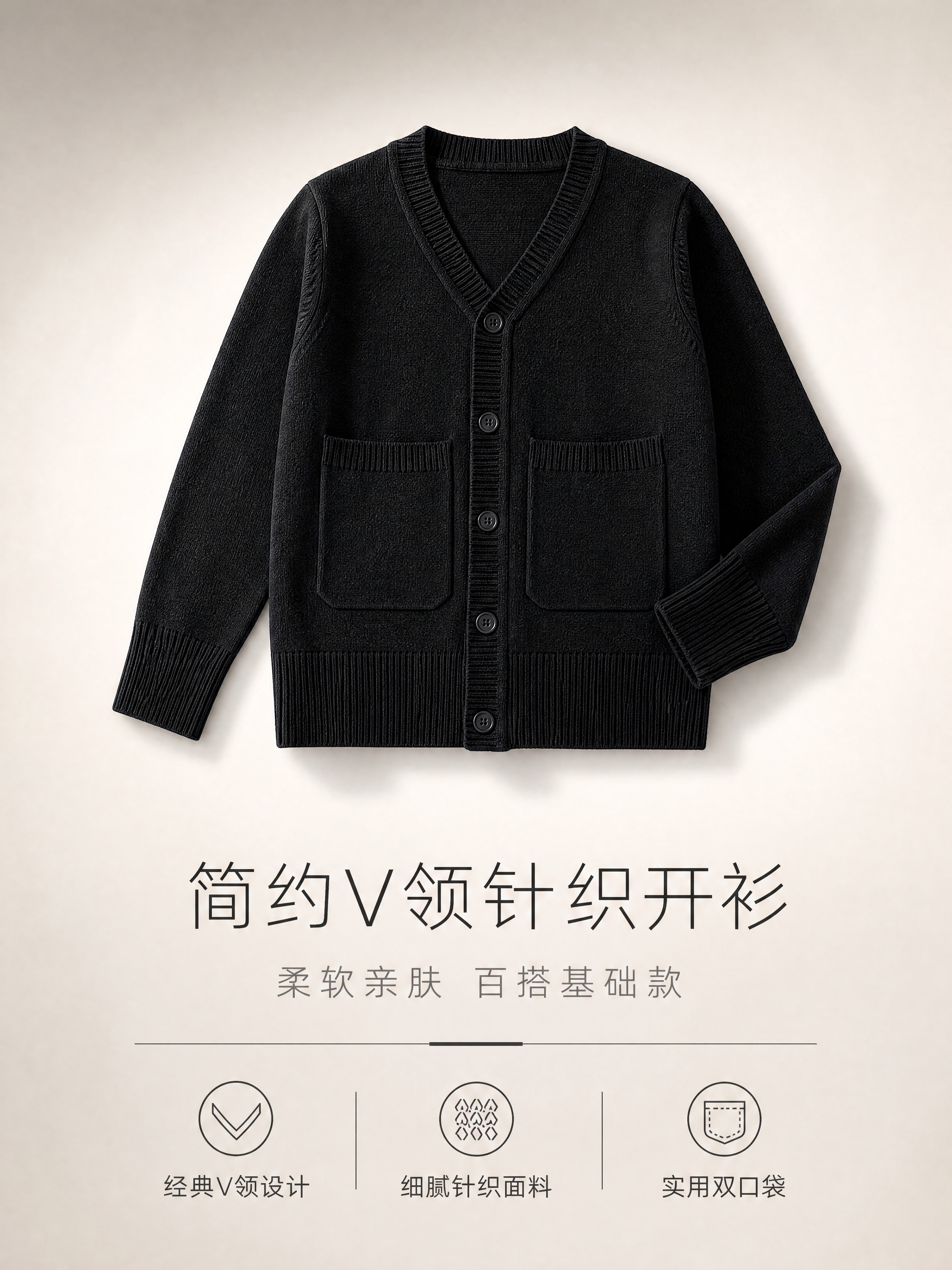 [商品] 使用【图1】黑色V领针织开衫毛衣；商品处理：保留V领… - 图片创意预览