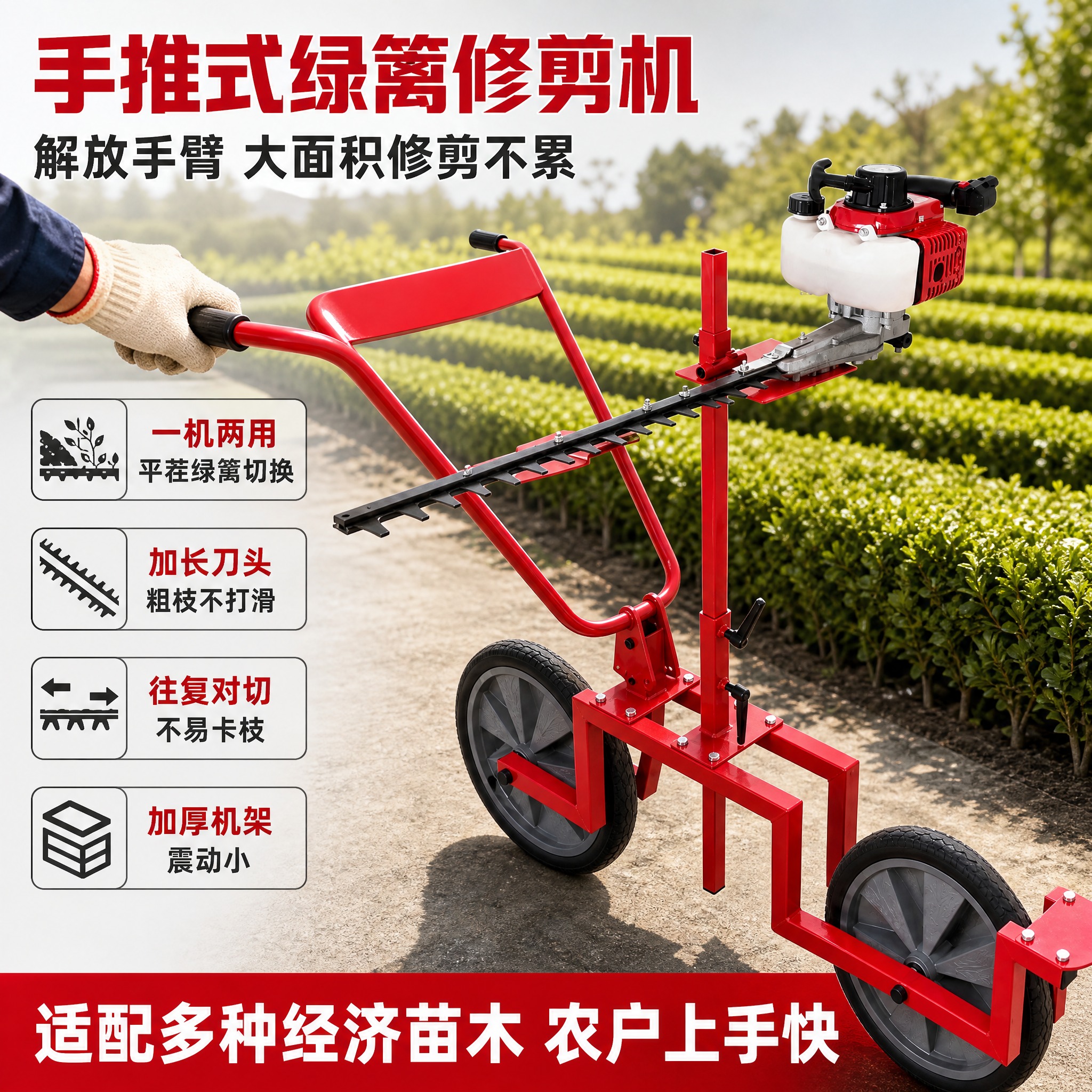 [主图-1] 手推式汽油绿篱修剪机首图，核心任务是展示整机全貌… - 图片创意预览